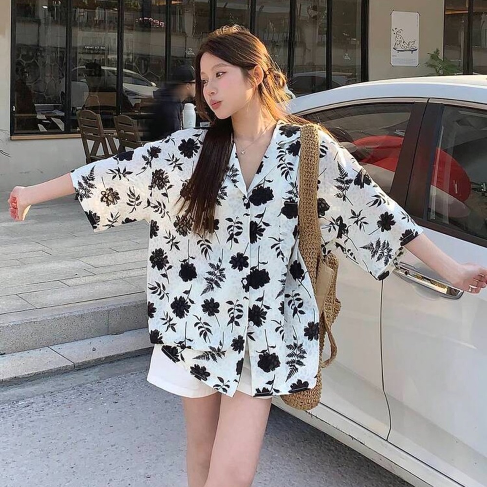 Floral Black and White Women's Top